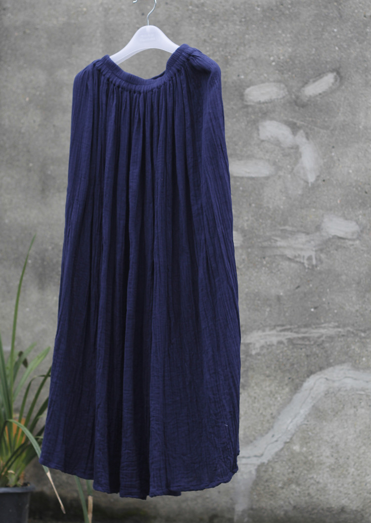 Johnature 2025 Women New Cotton Linen Elastice Waist Floor Length Autumn Pleated Solid Button Casual Long Skirts