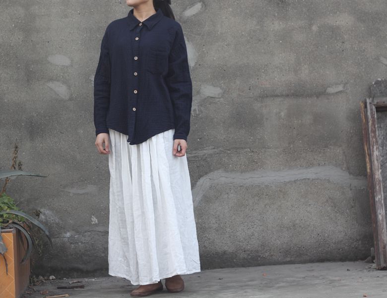 Johnature 2025 Women New Cotton Linen Elastice Waist Floor Length Autumn Pleated Solid Button Casual Long Skirts
