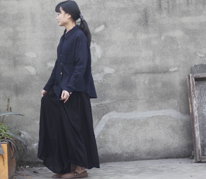 Johnature 2025 Women New Cotton Linen Elastice Waist Floor Length Autumn Pleated Solid Button Casual Long Skirts