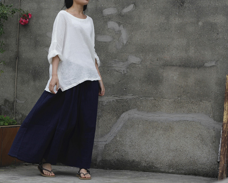 Johnature 2025 Women New Cotton Linen Elastice Waist Floor Length Autumn Pleated Solid Button Casual Long Skirts