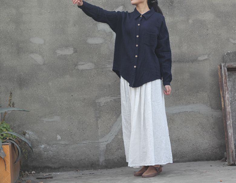 Johnature 2025 Women New Cotton Linen Elastice Waist Floor Length Autumn Pleated Solid Button Casual Long Skirts
