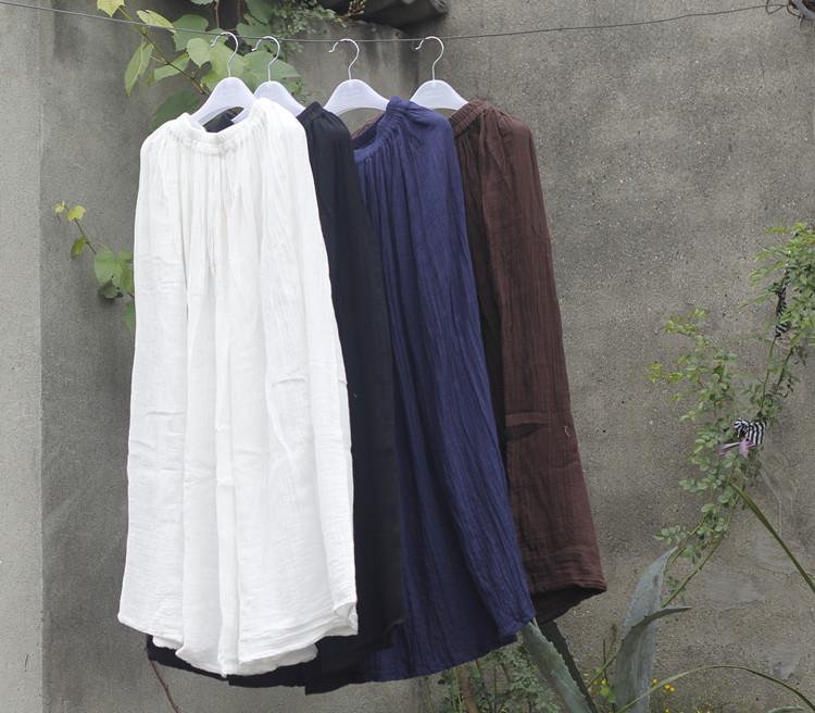 Johnature 2025 Women New Cotton Linen Elastice Waist Floor Length Autumn Pleated Solid Button Casual Long Skirts