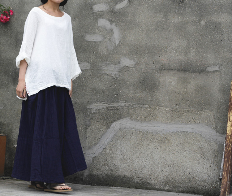 Johnature 2025 Women New Cotton Linen Elastice Waist Floor Length Autumn Pleated Solid Button Casual Long Skirts