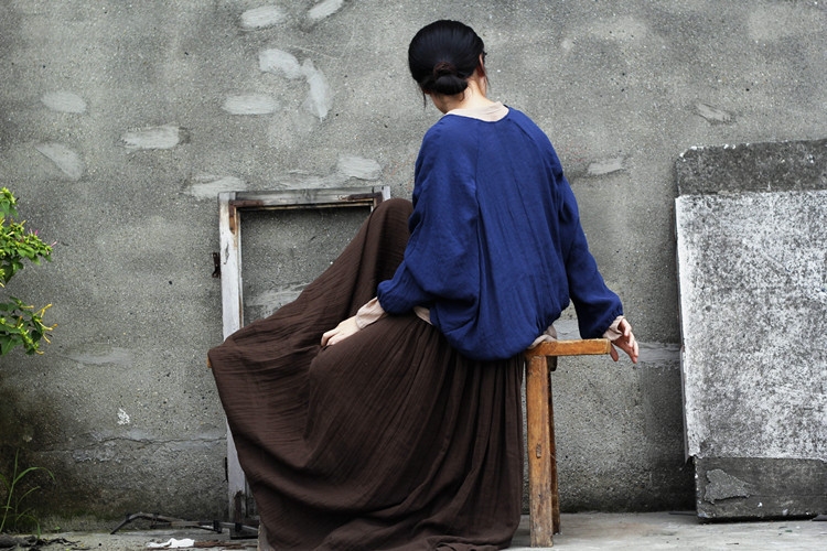 Johnature 2025 Women New Cotton Linen Elastice Waist Floor Length Autumn Pleated Solid Button Casual Long Skirts