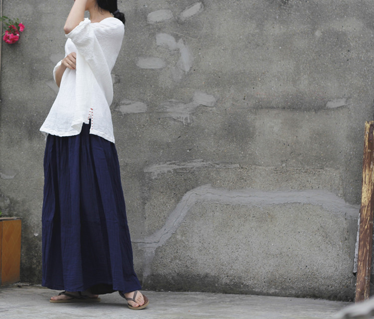Johnature 2025 Women New Cotton Linen Elastice Waist Floor Length Autumn Pleated Solid Button Casual Long Skirts