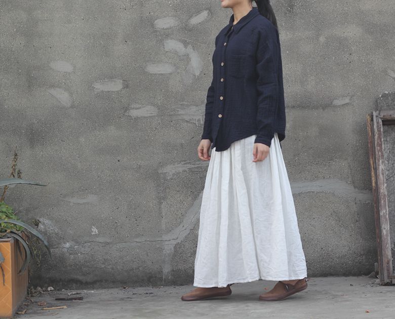 Johnature 2025 Women New Cotton Linen Elastice Waist Floor Length Autumn Pleated Solid Button Casual Long Skirts