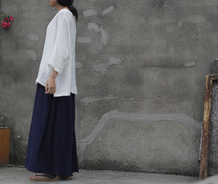 Johnature 2025 Women New Cotton Linen Elastice Waist Floor Length Autumn Pleated Solid Button Casual Long Skirts