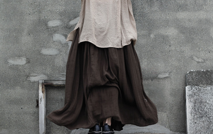 Johnature 2025 Women New Cotton Linen Elastice Waist Floor Length Autumn Pleated Solid Button Casual Long Skirts