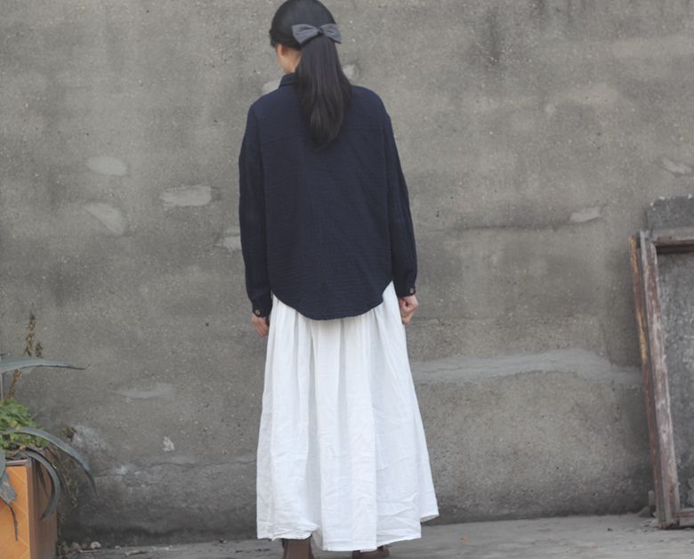 Johnature 2025 Women New Cotton Linen Elastice Waist Floor Length Autumn Pleated Solid Button Casual Long Skirts