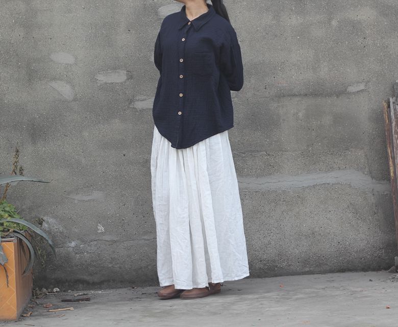 Johnature 2025 Women New Cotton Linen Elastice Waist Floor Length Autumn Pleated Solid Button Casual Long Skirts