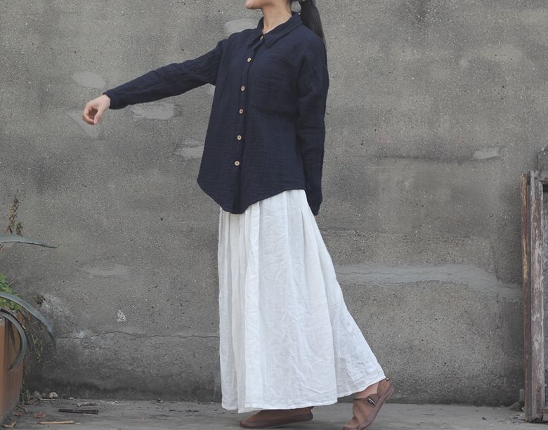 Johnature 2025 Women New Cotton Linen Elastice Waist Floor Length Autumn Pleated Solid Button Casual Long Skirts