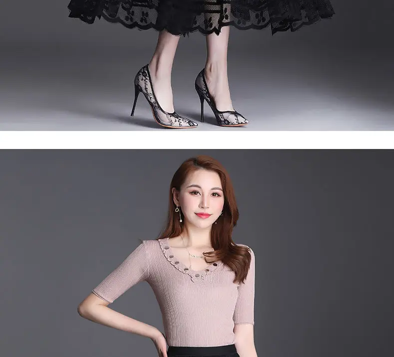 Lace Skirt Women's New A-word Long Skirt Big Swing Gauze Hollow Pleated Skirt