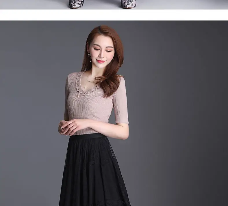 Lace Skirt Women's New A-word Long Skirt Big Swing Gauze Hollow Pleated Skirt