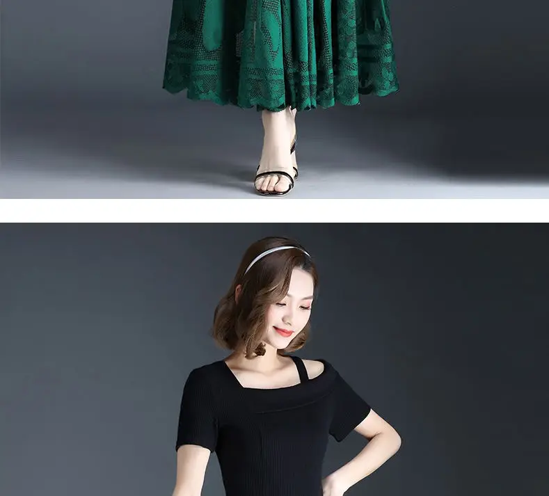 Lace Skirt Women's New A-word Long Skirt Big Swing Gauze Hollow Pleated Skirt