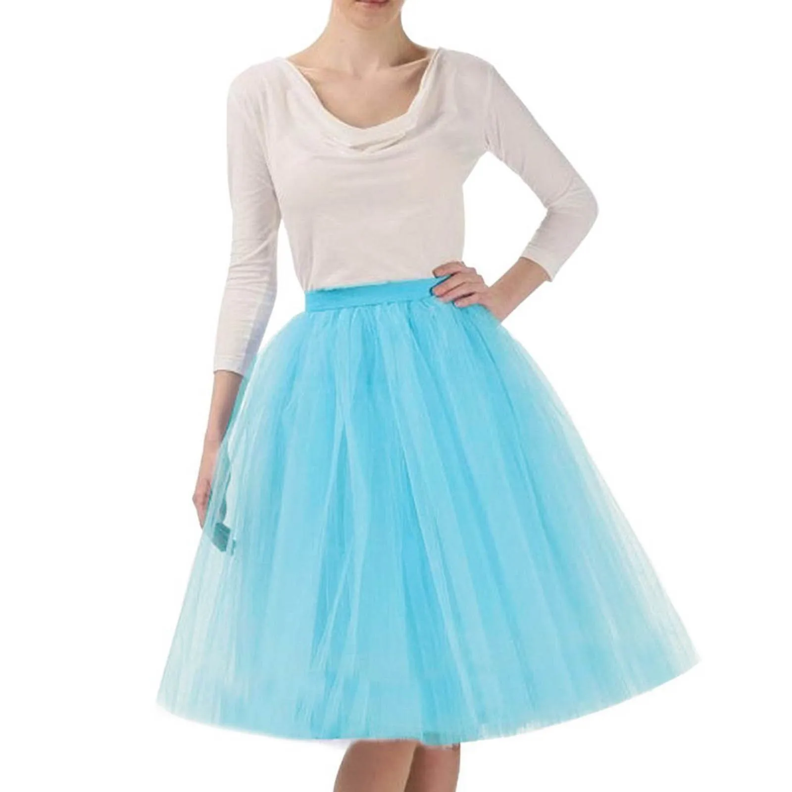 Women Vintage Tulle Tutu Skirts Korean Fashion A-Line Skirt Elastic Waist Faldas Ballet Dancewear Party Costume Ball Gown