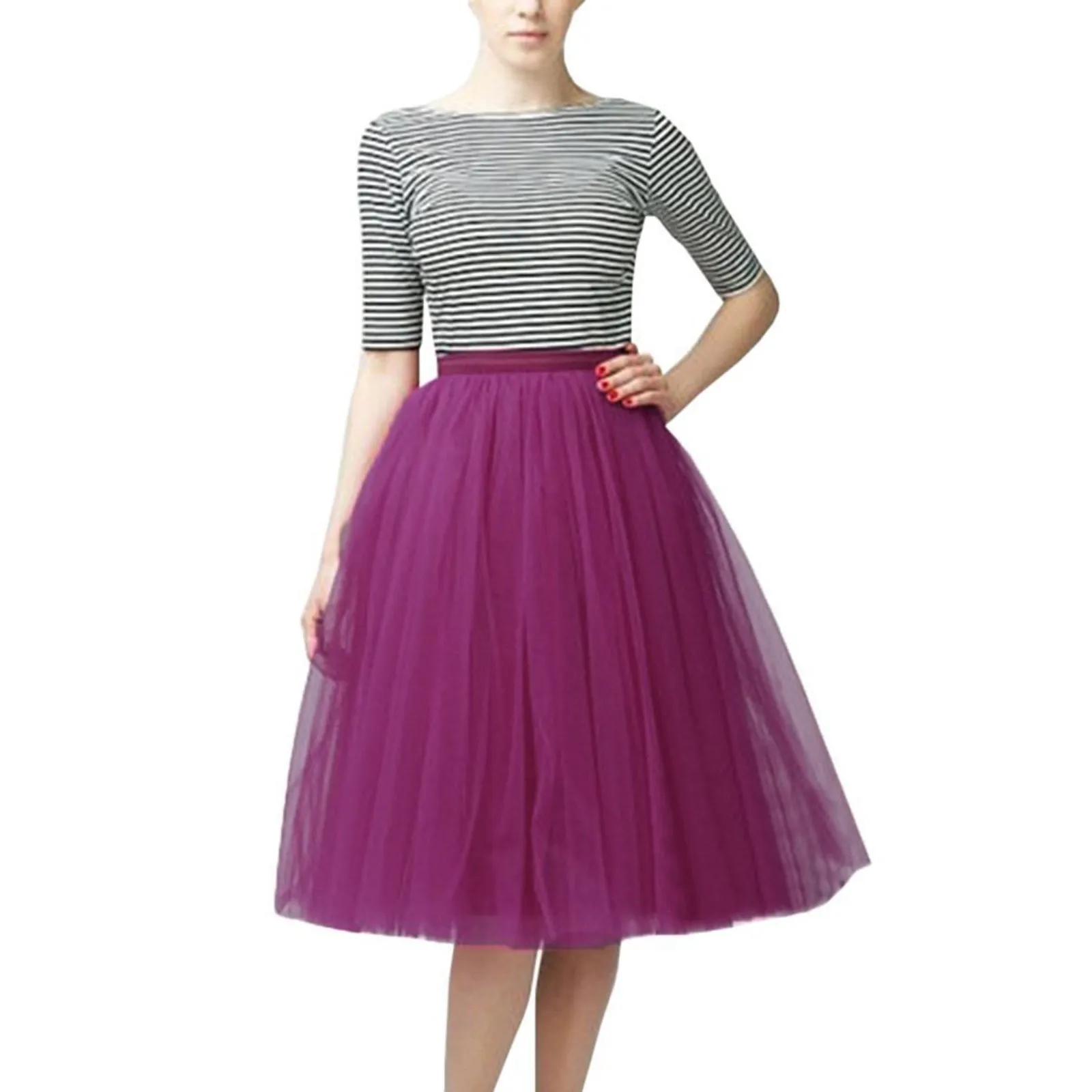 Women Vintage Tulle Tutu Skirts Korean Fashion A-Line Skirt Elastic Waist Faldas Ballet Dancewear Party Costume Ball Gown