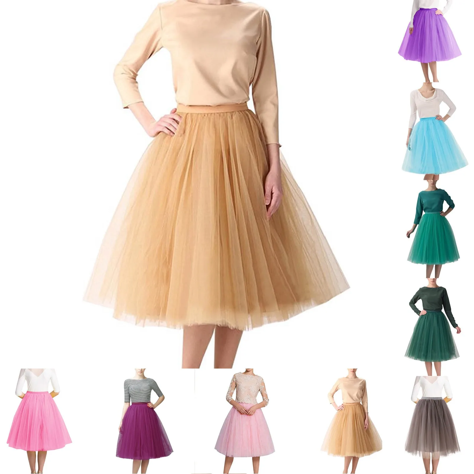 Women Vintage Tulle Tutu Skirts Korean Fashion A-Line Skirt Elastic Waist Faldas Ballet Dancewear Party Costume Ball Gown