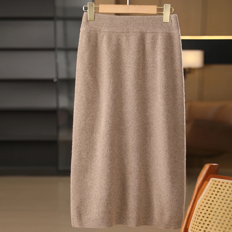 Women Wool Skirt Autumn Winter Chic Half Skirt Bag Skirt High Waist Grace Style Office Lady 100% Merino Wool Knitwear Skirts