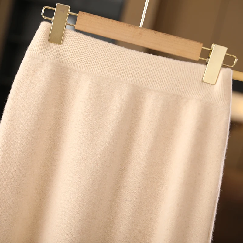 Women Wool Skirt Autumn Winter Chic Half Skirt Bag Skirt High Waist Grace Style Office Lady 100% Merino Wool Knitwear Skirts