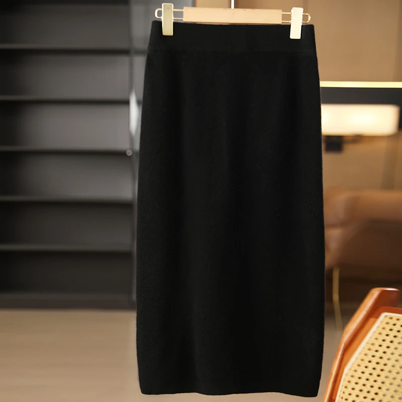 Women Wool Skirt Autumn Winter Chic Half Skirt Bag Skirt High Waist Grace Style Office Lady 100% Merino Wool Knitwear Skirts