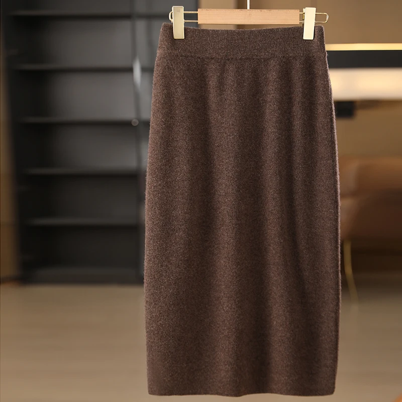 Women Wool Skirt Autumn Winter Chic Half Skirt Bag Skirt High Waist Grace Style Office Lady 100% Merino Wool Knitwear Skirts