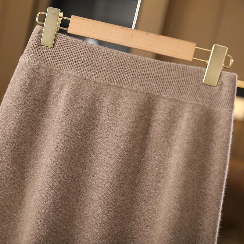 Women Wool Skirt Autumn Winter Chic Half Skirt Bag Skirt High Waist Grace Style Office Lady 100% Merino Wool Knitwear Skirts