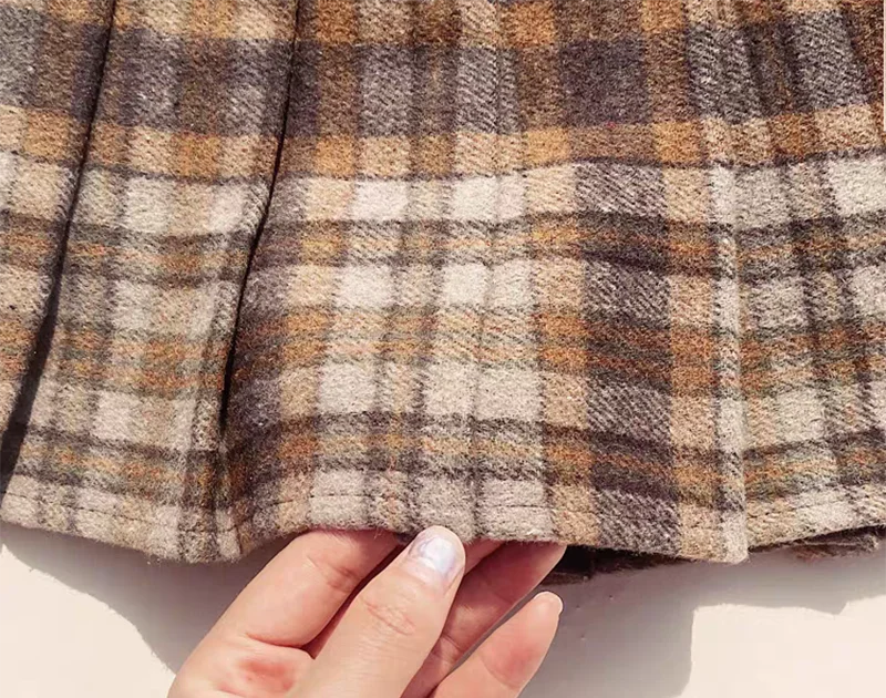 Plaid Woolen Pleated Skirts for Women Fall Winter High Waist Preppy Warm Mini Skirts Lady Fashion Korean All-Match A Line Skirts