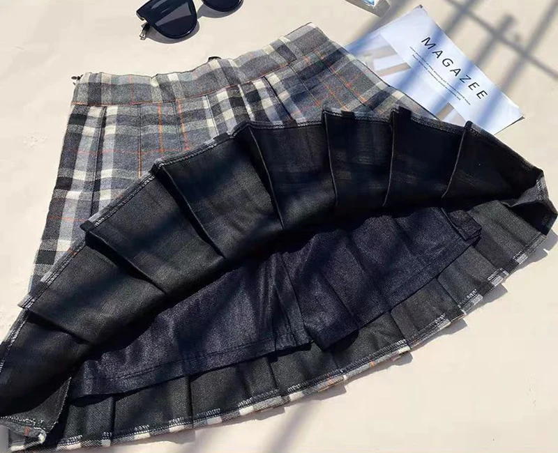Plaid Woolen Pleated Skirts for Women Fall Winter High Waist Preppy Warm Mini Skirts Lady Fashion Korean All-Match A Line Skirts