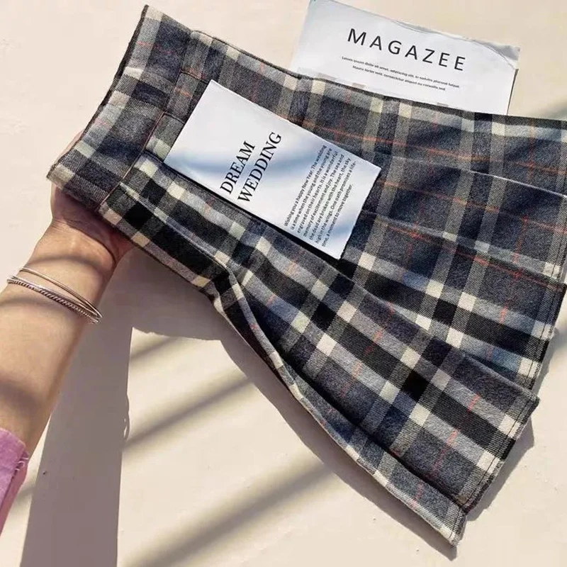 Plaid Woolen Pleated Skirts for Women Fall Winter High Waist Preppy Warm Mini Skirts Lady Fashion Korean All-Match A Line Skirts