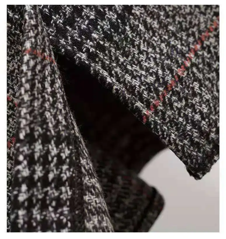 Women‘s Skirt Large Size Tweed Plaid Autumn Winter A-line Mid-length Irregular Pleated Vintage Clothes High Waist Umbrella Skirt