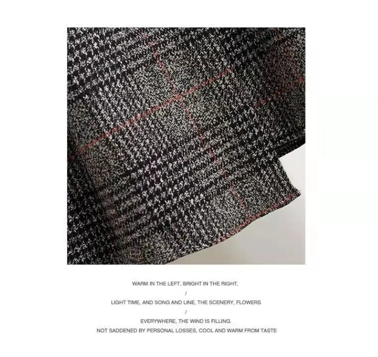 Women‘s Skirt Large Size Tweed Plaid Autumn Winter A-line Mid-length Irregular Pleated Vintage Clothes High Waist Umbrella Skirt