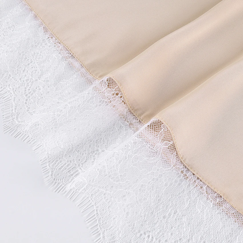Linad Elegant Satin Lace Mid-Calf Skirts Woman Apricot Street Chic Straight Long Skirt Summer Casual Drawstring Skirts 2025 Fall