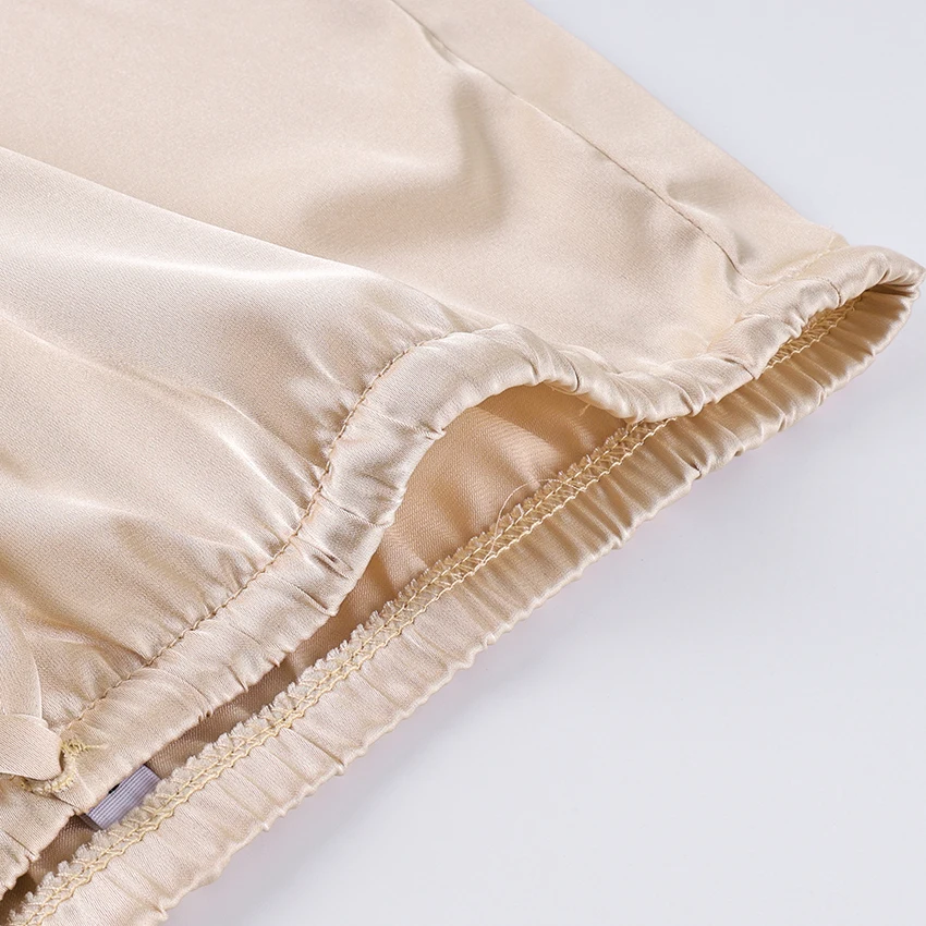 Linad Elegant Satin Lace Mid-Calf Skirts Woman Apricot Street Chic Straight Long Skirt Summer Casual Drawstring Skirts 2025 Fall