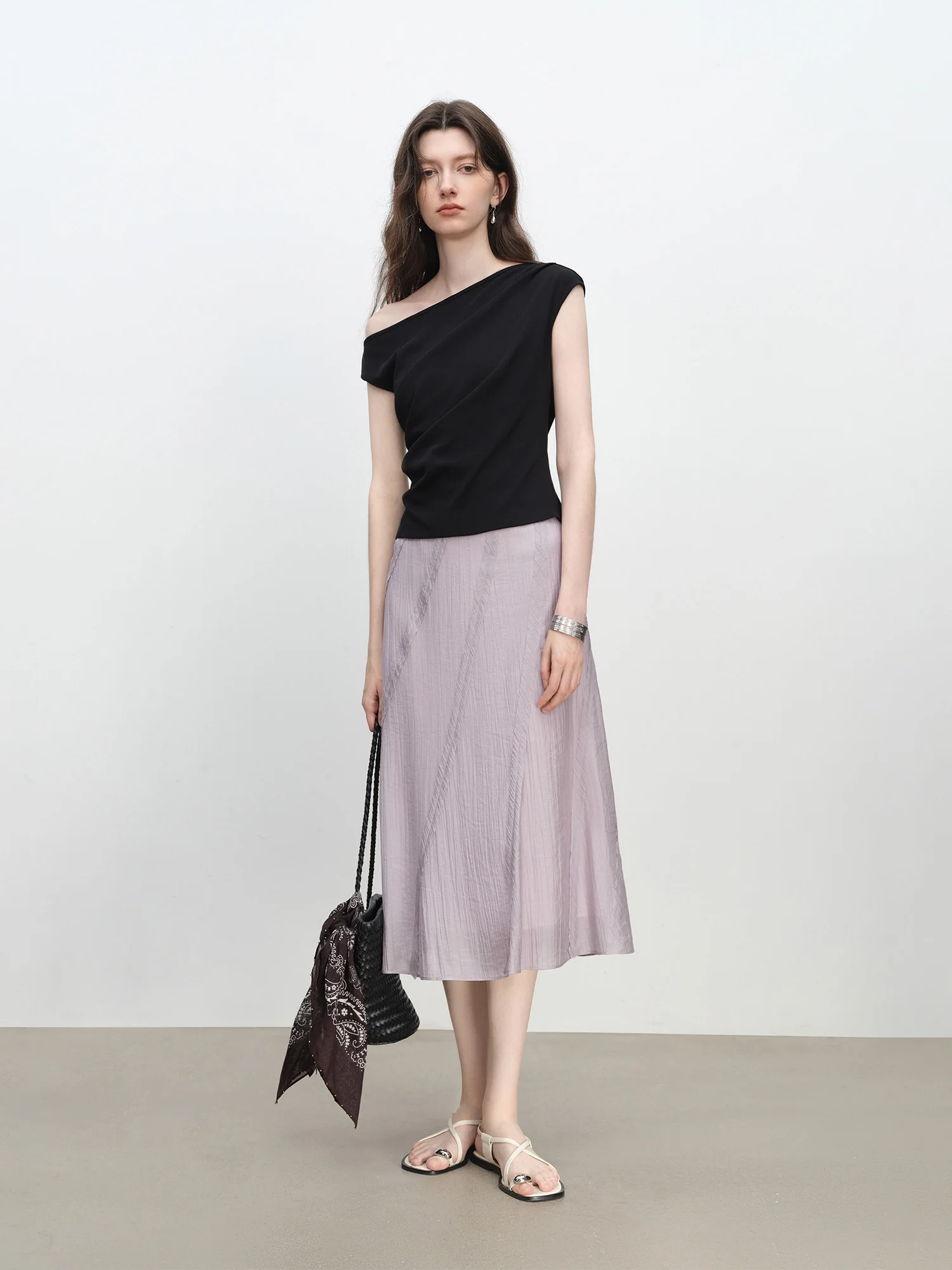ZIQIAO Purple Design Bias-cut Skirt for Women 2025 New Summer Temperament A-line Skirt Long Skirt 25ZQ92380