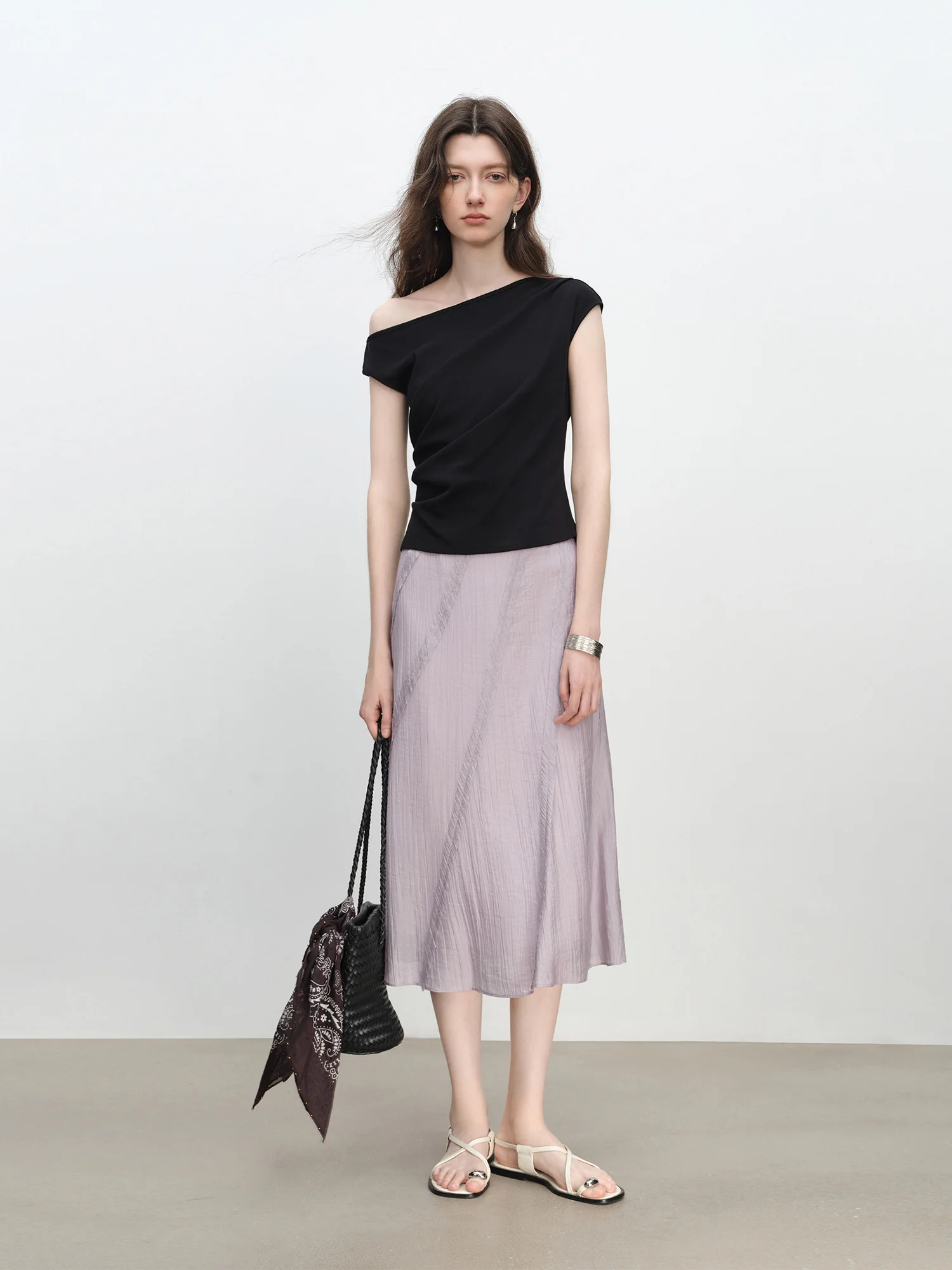 ZIQIAO Purple Design Bias-cut Skirt for Women 2025 New Summer Temperament A-line Skirt Long Skirt 25ZQ92380