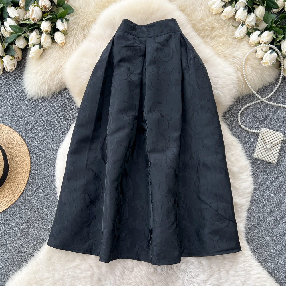 SINGREINY Fashion Jacquard Vintage Skirts Autumn 2025 Zipper Design Puffy Women American Retro Floral Print A Line Skirts