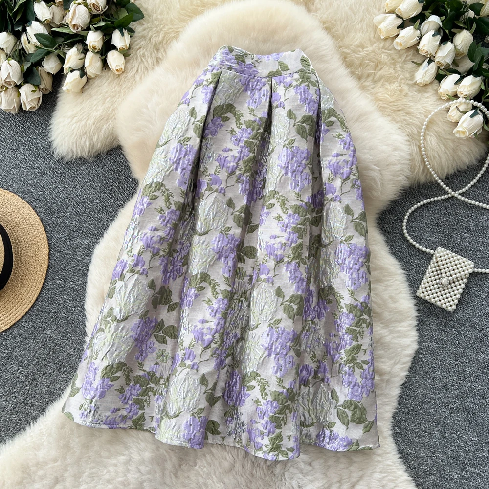 SINGREINY Fashion Jacquard Vintage Skirts Autumn 2025 Zipper Design Puffy Women American Retro Floral Print A Line Skirts