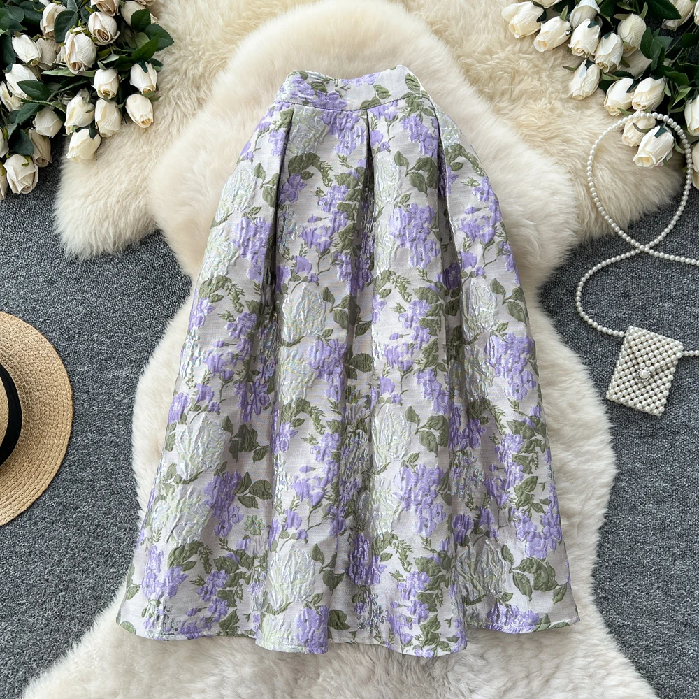 SINGREINY Fashion Jacquard Vintage Skirts Autumn 2025 Zipper Design Puffy Women American Retro Floral Print A Line Skirts