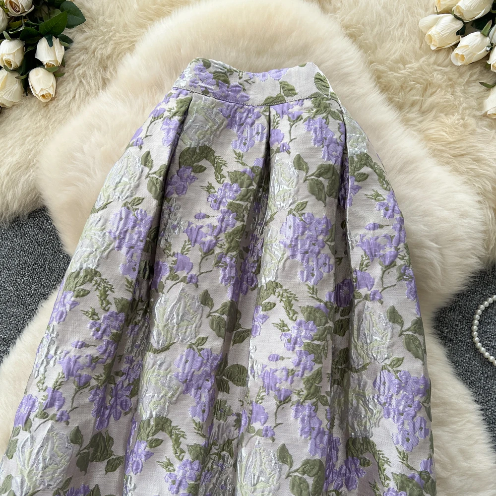 SINGREINY Fashion Jacquard Vintage Skirts Autumn 2025 Zipper Design Puffy Women American Retro Floral Print A Line Skirts