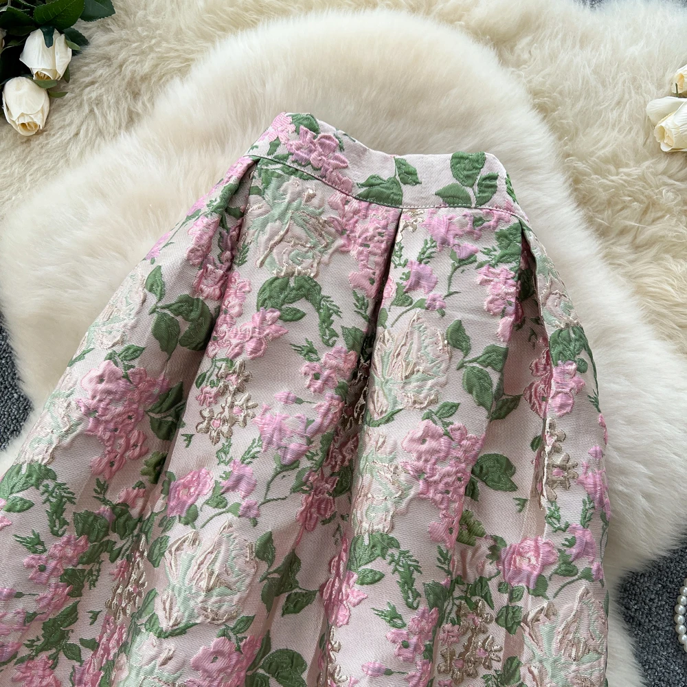 SINGREINY Fashion Jacquard Vintage Skirts Autumn 2025 Zipper Design Puffy Women American Retro Floral Print A Line Skirts
