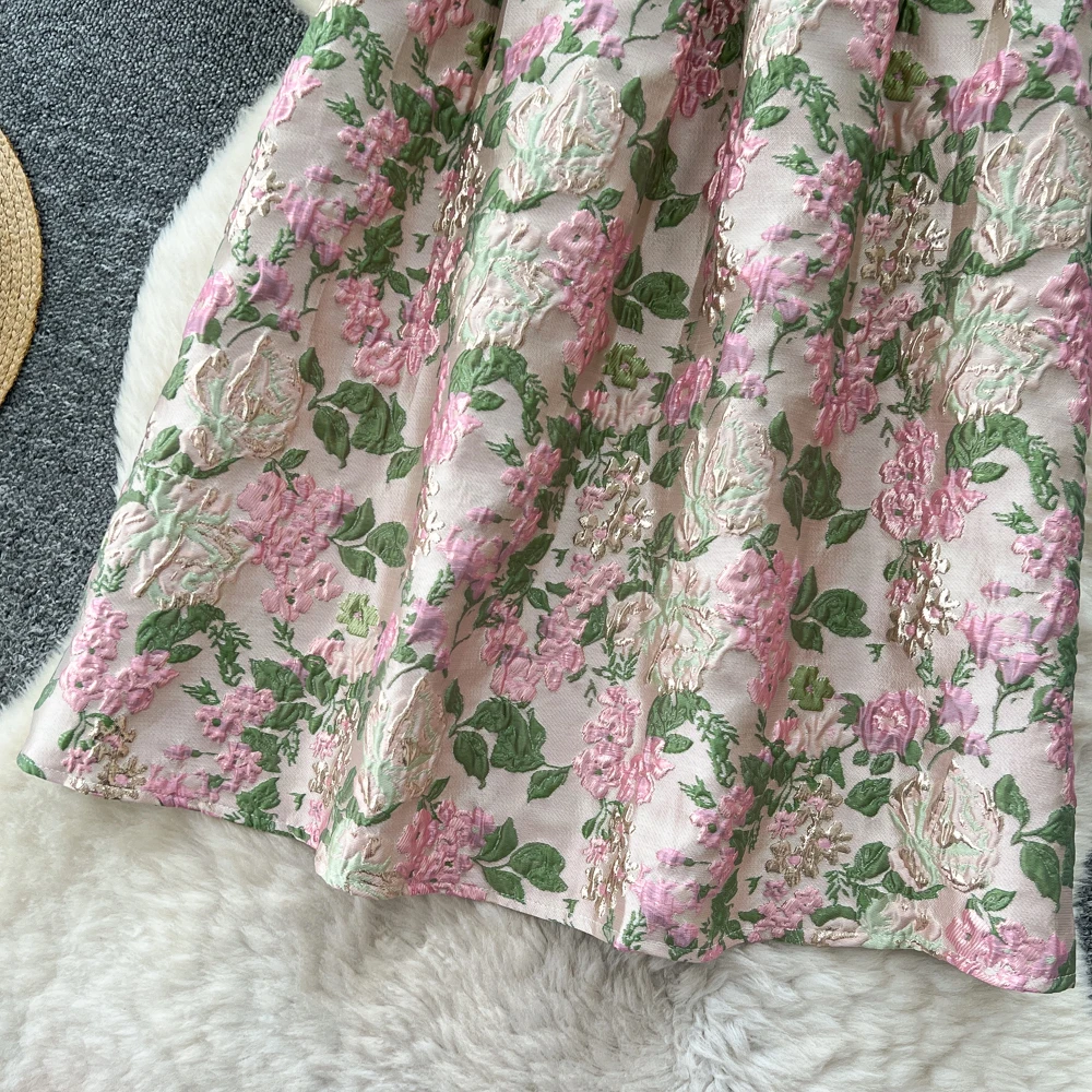 SINGREINY Fashion Jacquard Vintage Skirts Autumn 2025 Zipper Design Puffy Women American Retro Floral Print A Line Skirts