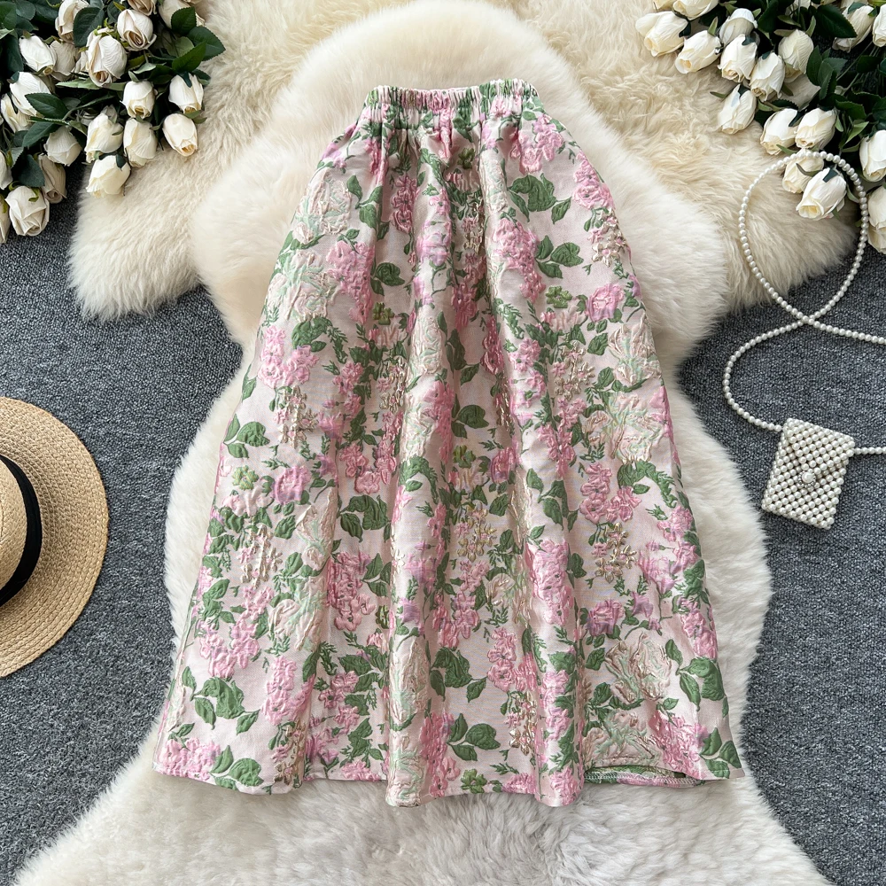 SINGREINY Fashion Jacquard Vintage Skirts Autumn 2025 Zipper Design Puffy Women American Retro Floral Print A Line Skirts