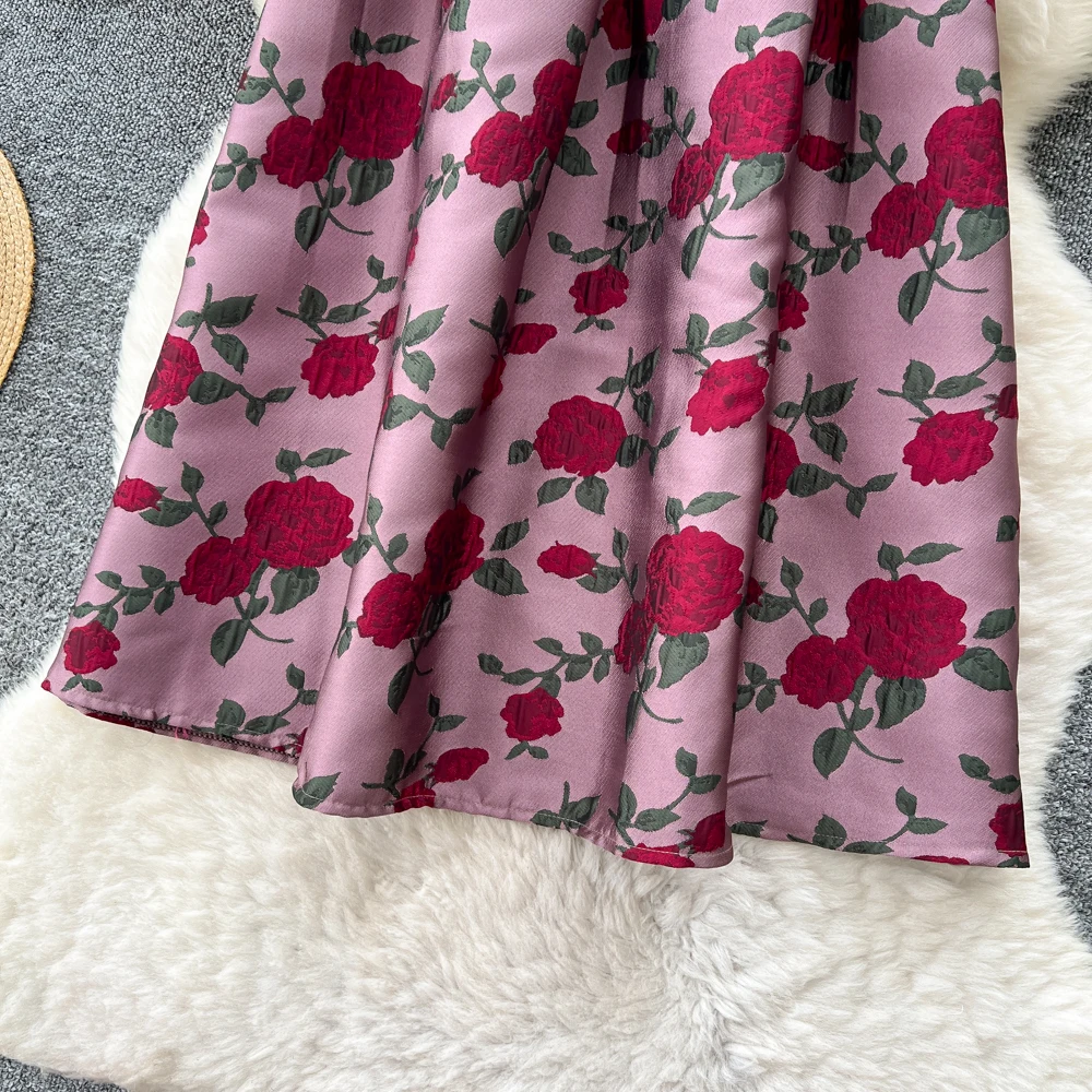 SINGREINY Fashion Jacquard Vintage Skirts Autumn 2025 Zipper Design Puffy Women American Retro Floral Print A Line Skirts