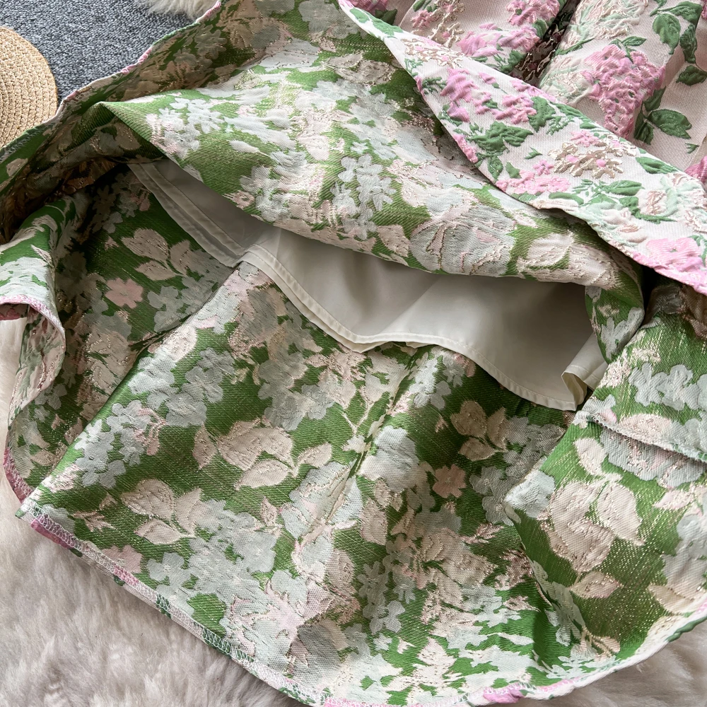 SINGREINY Fashion Jacquard Vintage Skirts Autumn 2025 Zipper Design Puffy Women American Retro Floral Print A Line Skirts