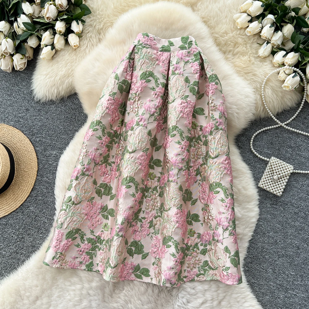 SINGREINY Fashion Jacquard Vintage Skirts Autumn 2025 Zipper Design Puffy Women American Retro Floral Print A Line Skirts