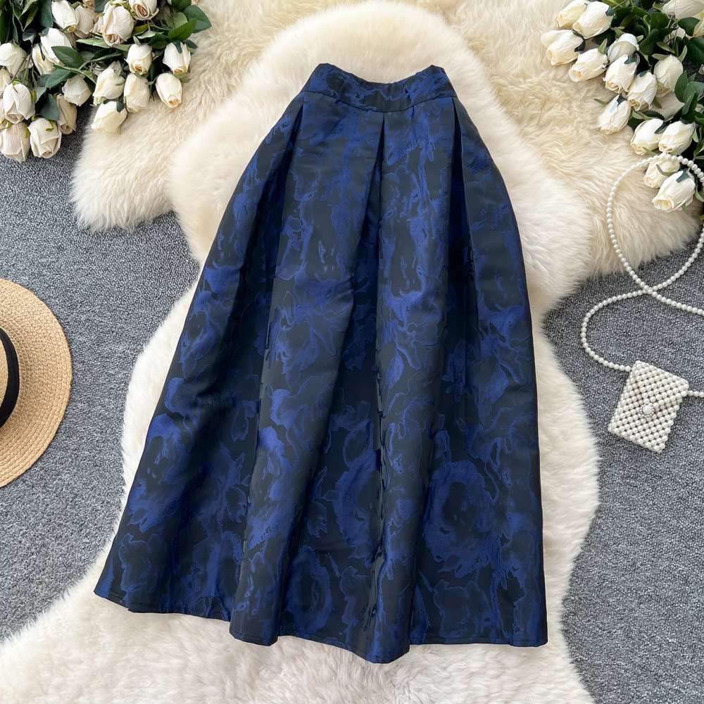 SINGREINY Fashion Jacquard Vintage Skirts Autumn 2025 Zipper Design Puffy Women American Retro Floral Print A Line Skirts