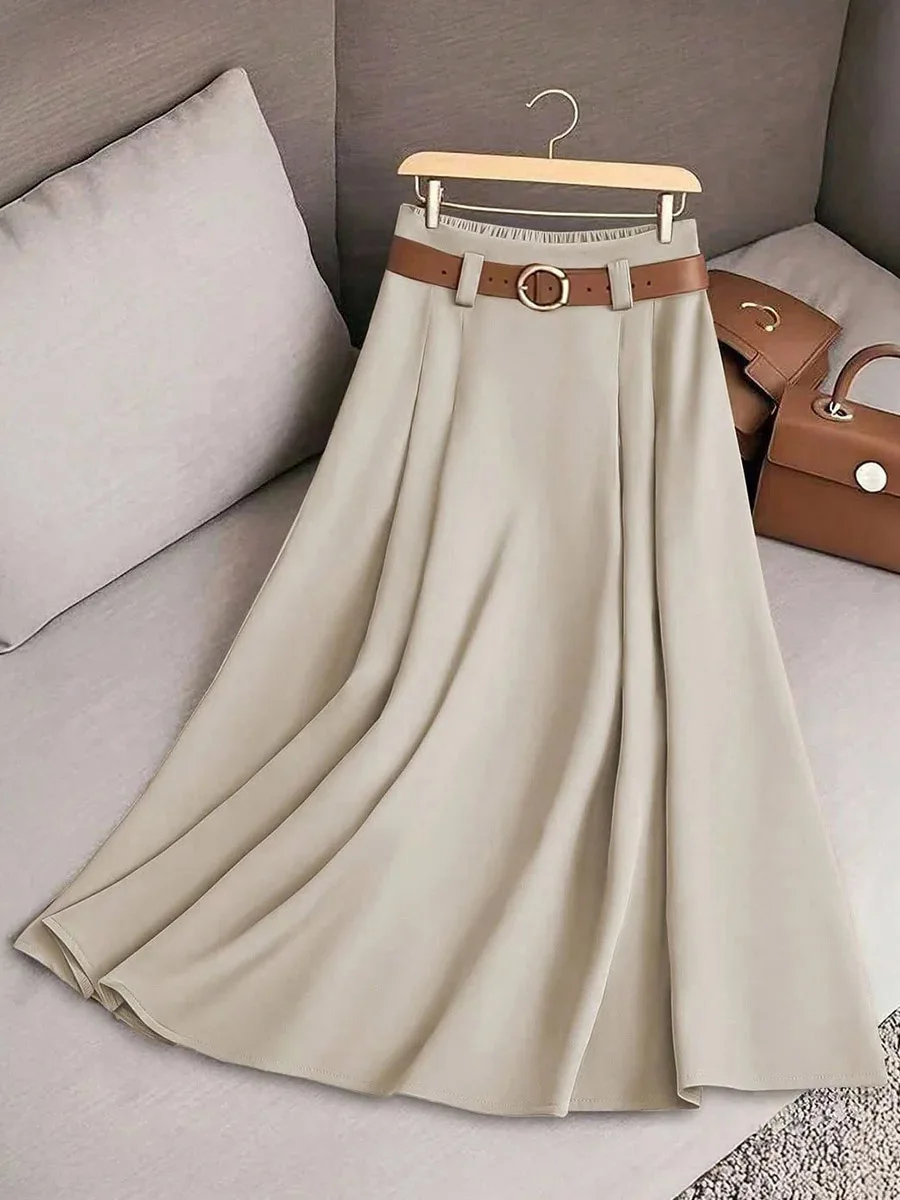 New Elegant Fashion Skirts For Women 2026 Spring Autumn Patchwork Pleated A-Line Mid-length Skirts Commuting Office Lady Skirt