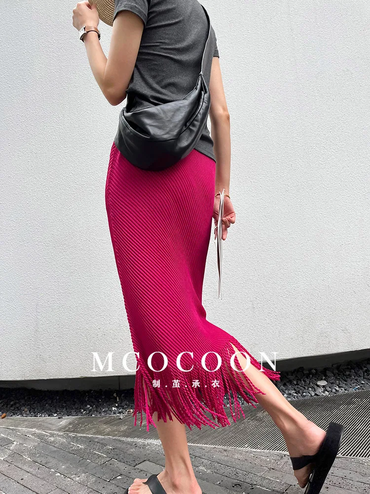 Miyake Pleated 2025 Summer New Girls' Skirt Is Fashionable And Versatile, A High-waisted Diamond-patterned Tassel Skirt