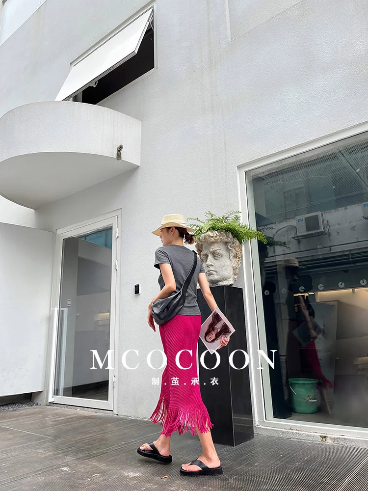 Miyake Pleated 2025 Summer New Girls' Skirt Is Fashionable And Versatile, A High-waisted Diamond-patterned Tassel Skirt
