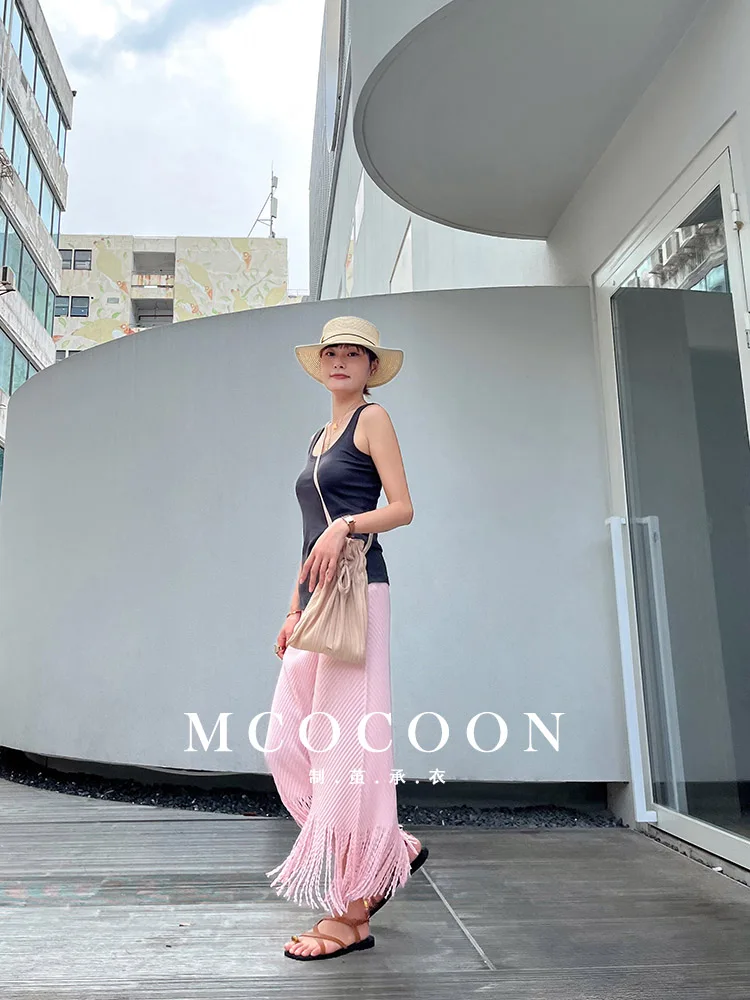 Miyake Pleated 2025 Summer New Girls' Skirt Is Fashionable And Versatile, A High-waisted Diamond-patterned Tassel Skirt